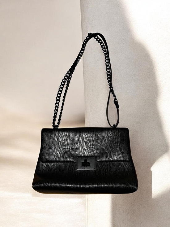 Nicole Miller Handbags - Nicole Miller Black Textured Chain-Strap Shoulder Bag